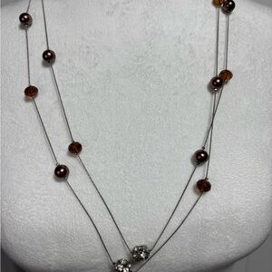 Bronze and silver rhinestone long necklace
